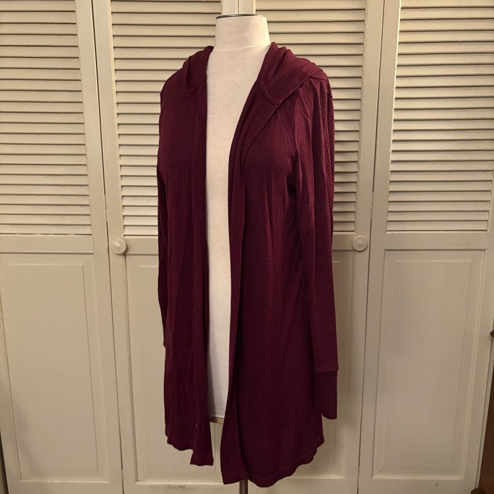 Hooded “Favorite Soft Cardigan” in Antique Heathered Burgundy - XL - EUC